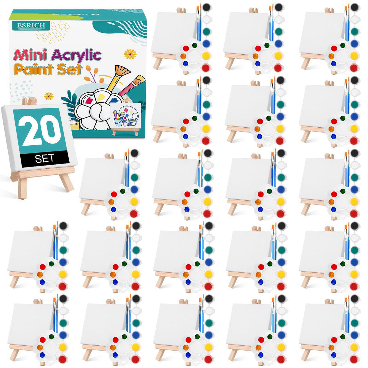 ESRICH 20 Set Canvas Painting Kit, Mini Acrylic Paint Set – product photo (Kits)