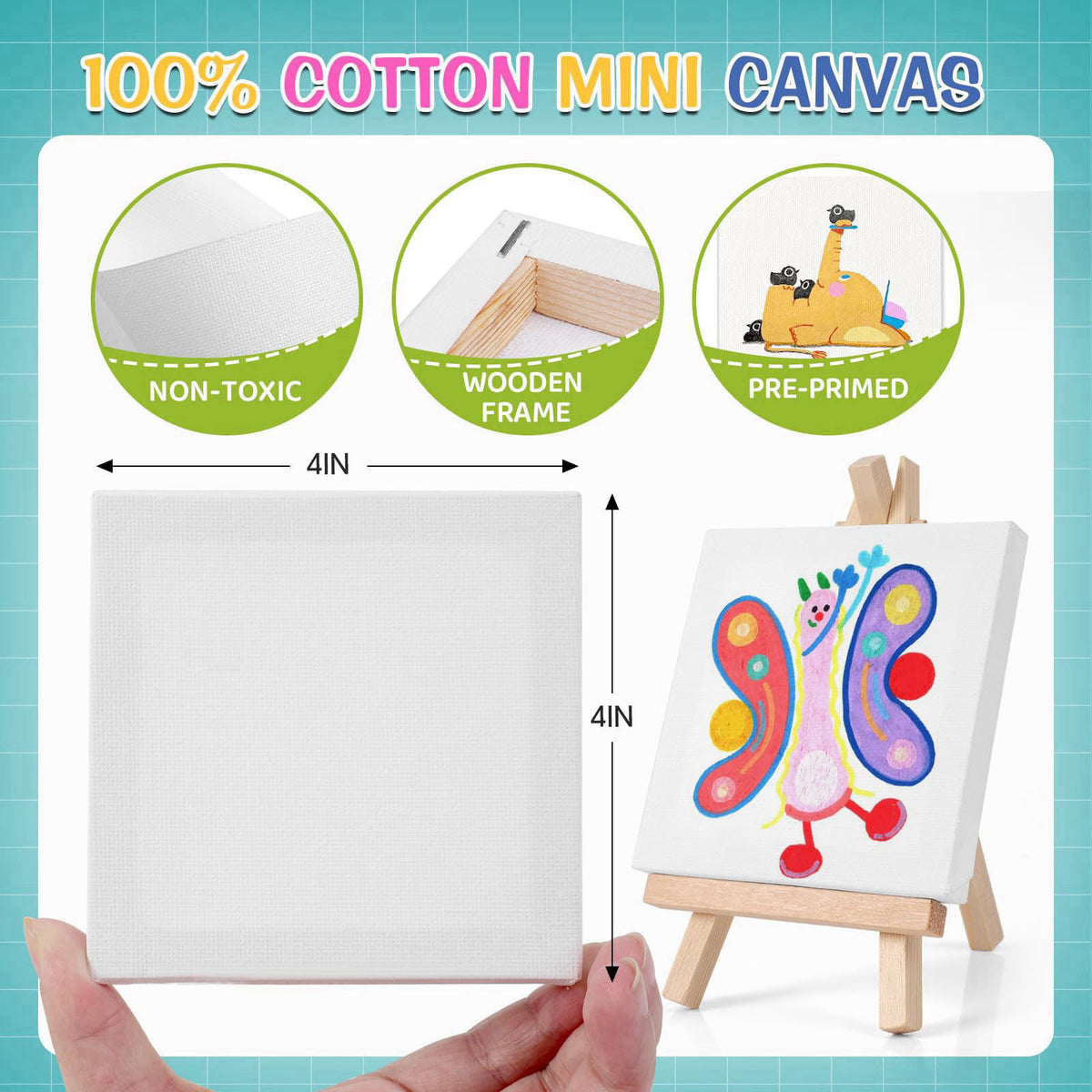 ESRICH 20 Set Canvas Painting Kit, Mini Acrylic Paint Set – full view, size 6in(16*9cm) 6in(16*9cm) 5in(13*8cm) 5in(13*8
