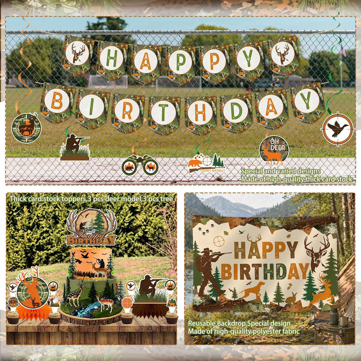 CelebSpark Hunting Birthday Party Decorations,Oh Deer Hunting Birthday Decoration – back view and specifications