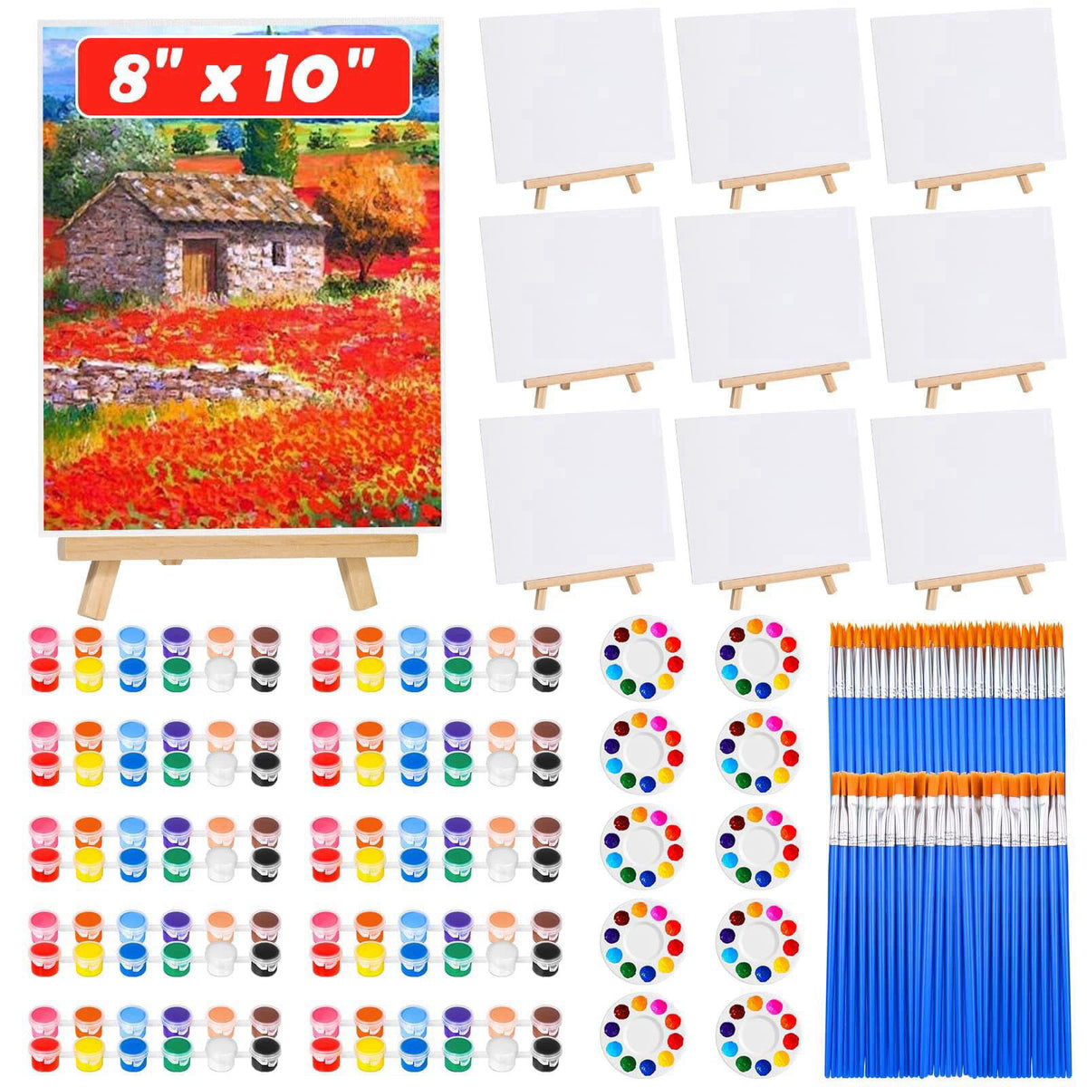 Evatage 10 Pack Sip and Paint Kit for Adults, 8x10 Inch Canvas Painting Kit – Mullticolor, Acrylic, Cotton Paint Canvas,