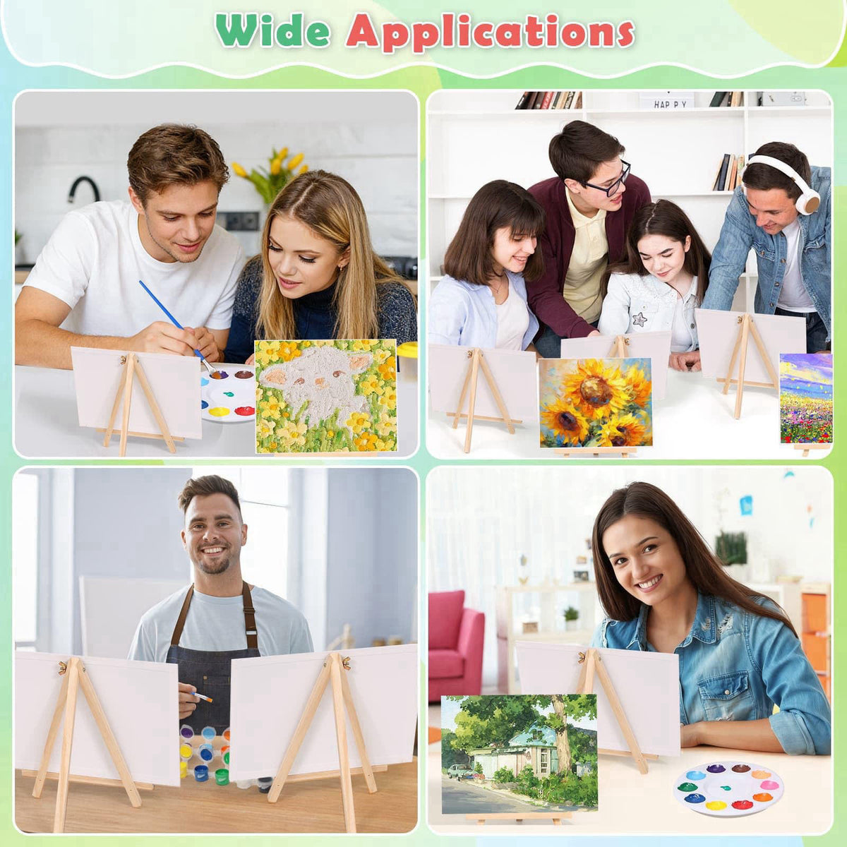 Evatage 10 Pack Sip and Paint Kit for Adults, 8x10 Inch Canvas Painting Kit – back view and specifications