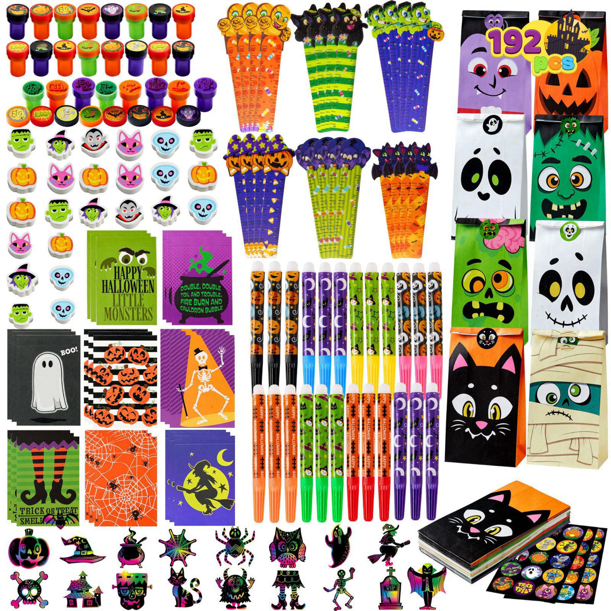 JOYIN 192PCS Halloween Stationery Set, Trick or Treat Gifts for Kids, 24 Pack Halloween Themed Stationery Set for Party 