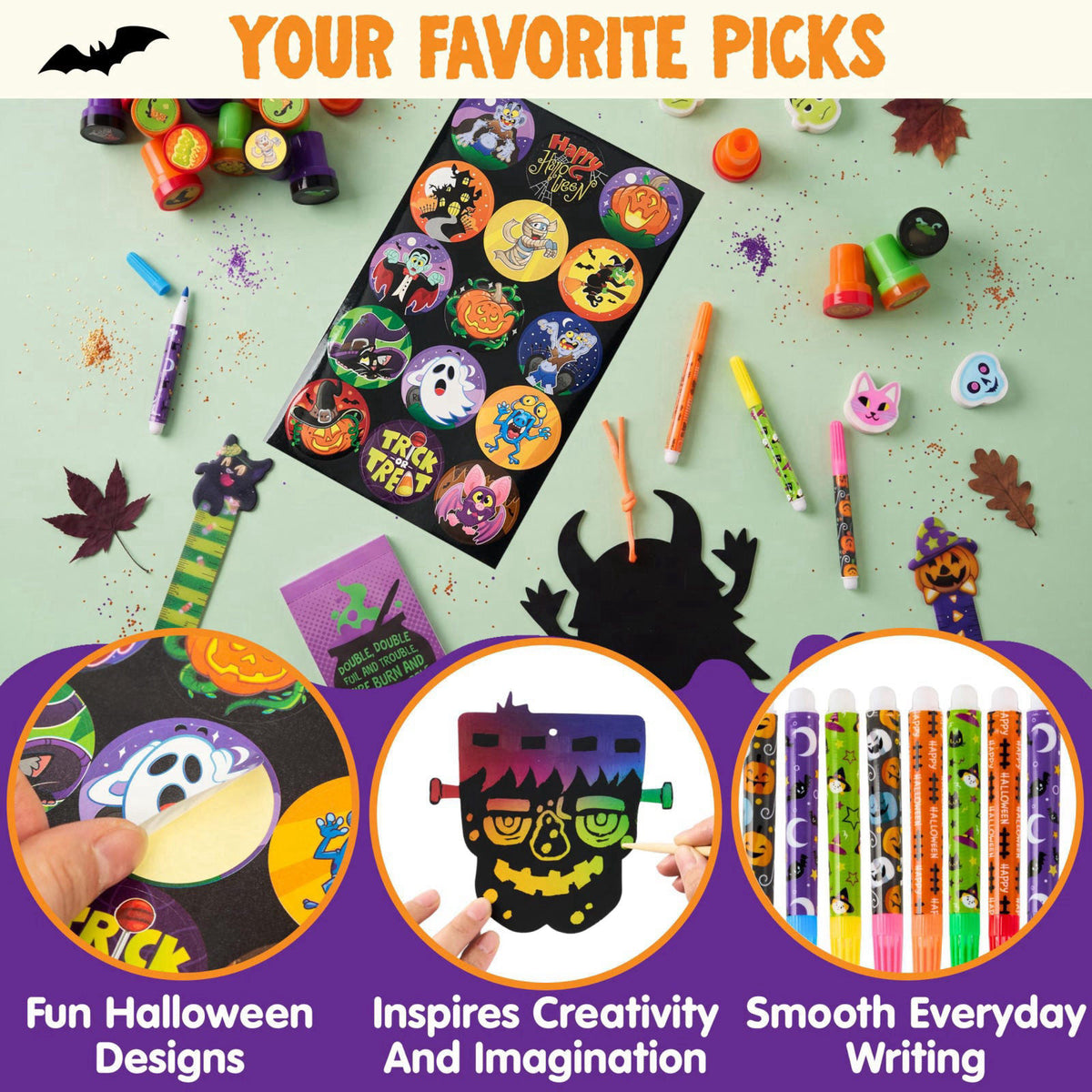 JOYIN 192PCS Halloween Stationery Set, Trick or Treat Gifts for Kids, 24 Pack Halloween Themed Stationery Set for Party 