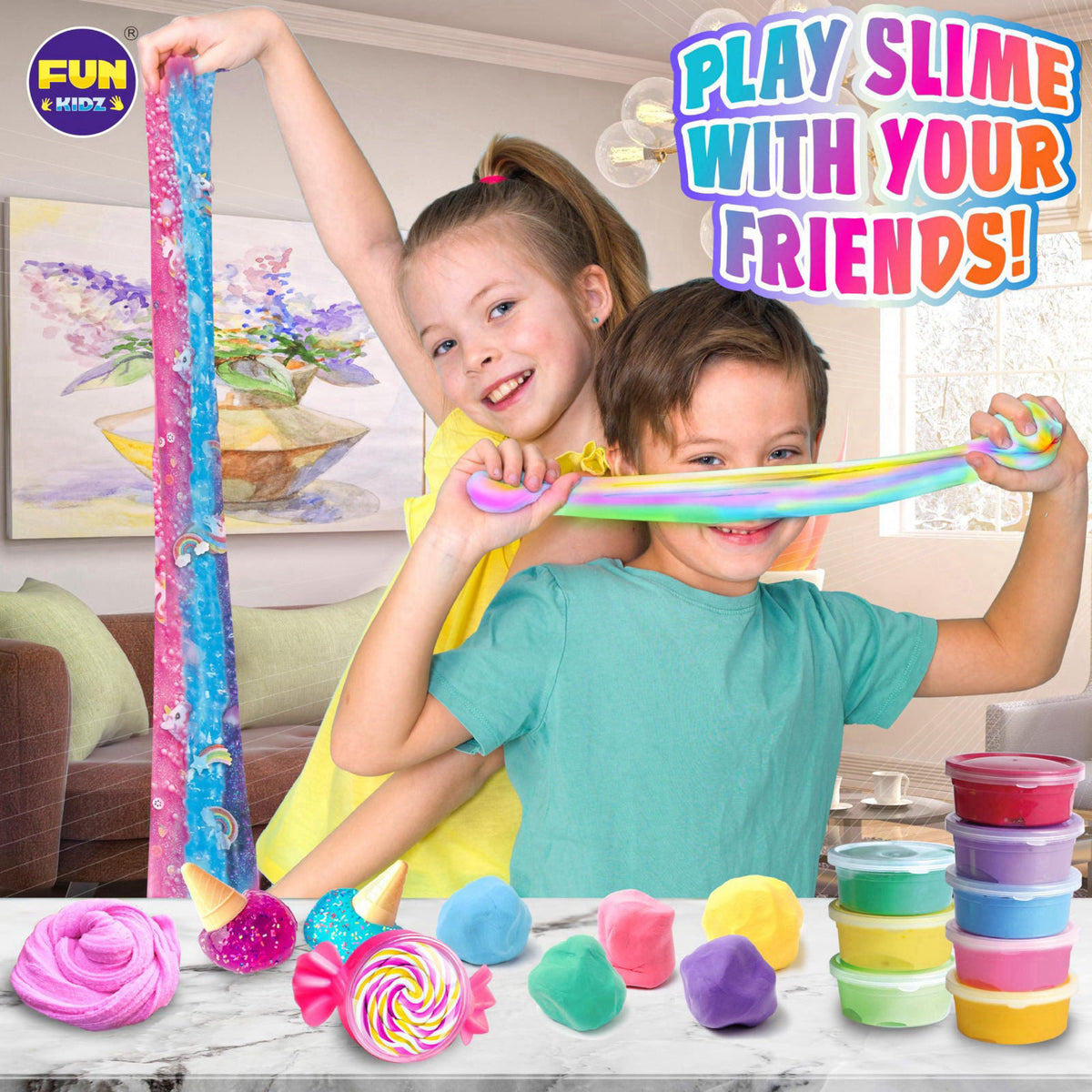 FUN KIDZ 33 Cups Jumbo Slime Kit for Kids, FunKidz Premade Ultimate Slime Pack to DIY Soft, Cloud, Clear, Butter, Glitte