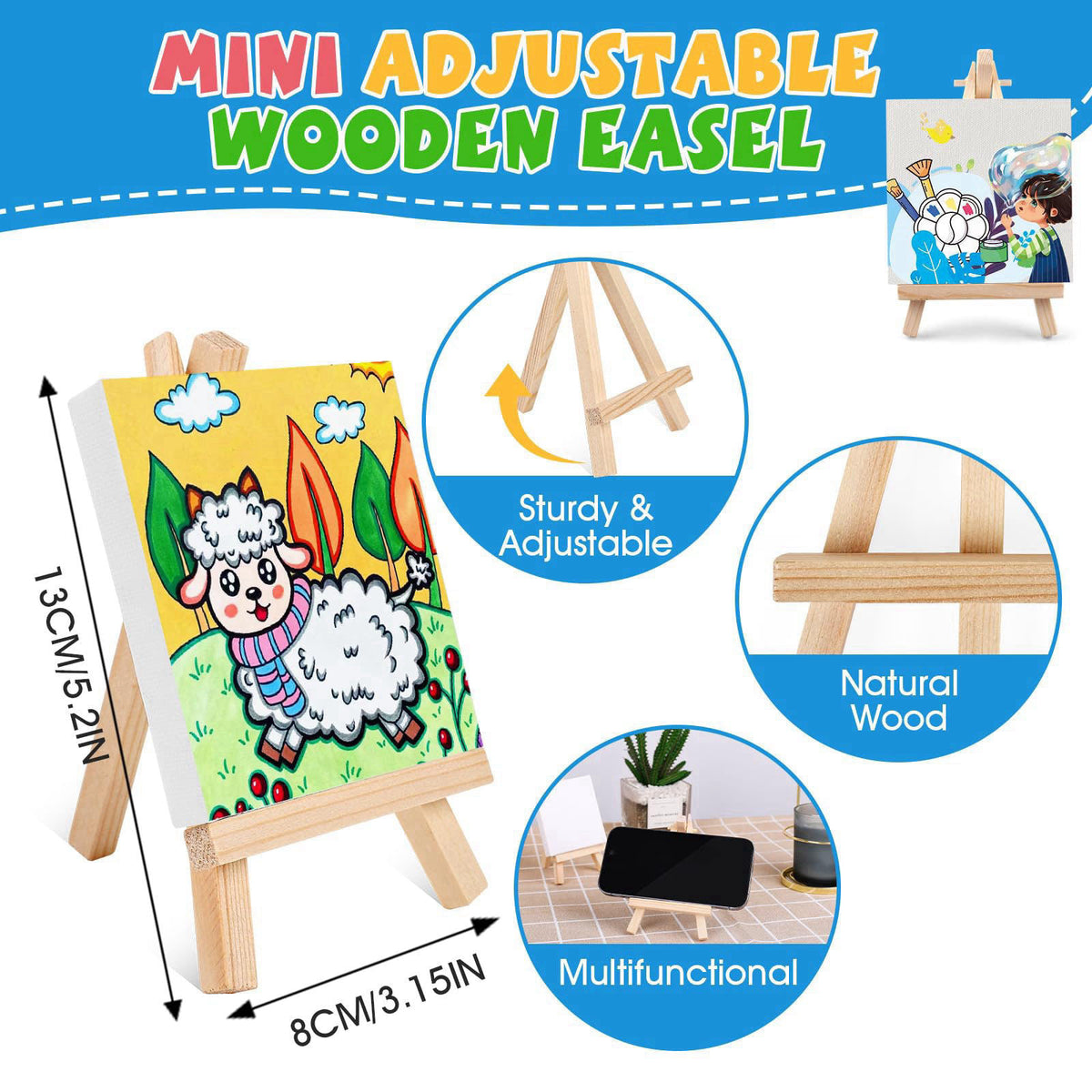 ESRICH 24 Set Mini Acrylic Paint Kit, Mini Stretched Canvas with Easel – close-up detail in WOOD