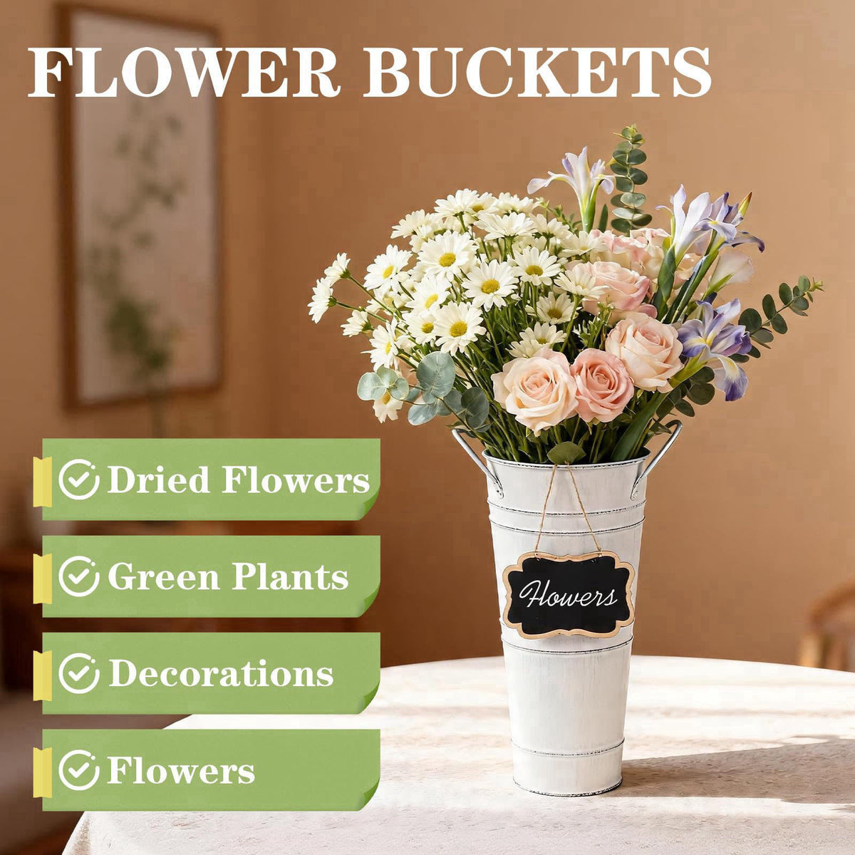 SIYOMG 56 Pcs Flower Bar Supplies Kit – Bloom Bar Set Includes Iron Buckets, Wood Signs, Gift Bags, Garden Shears, Chalk