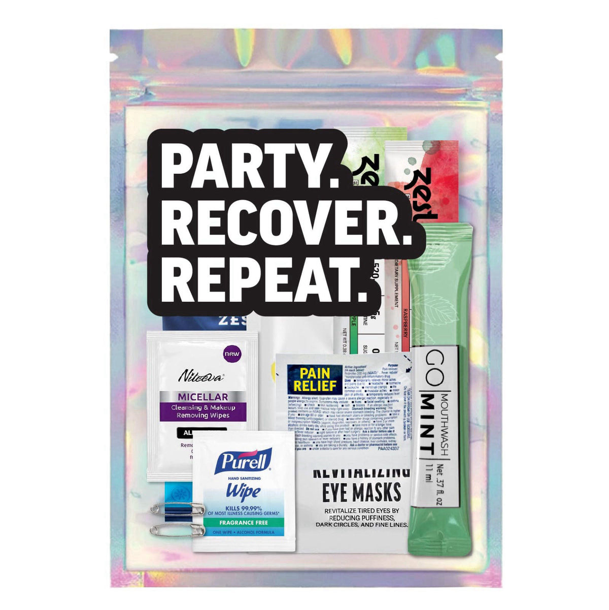ZEST Hangover Kit – 10pc Pre-Filled Supplies Bags – Bachelorette Party Favors, Girls Weekend Gifts, 21st Birthday Ideas 