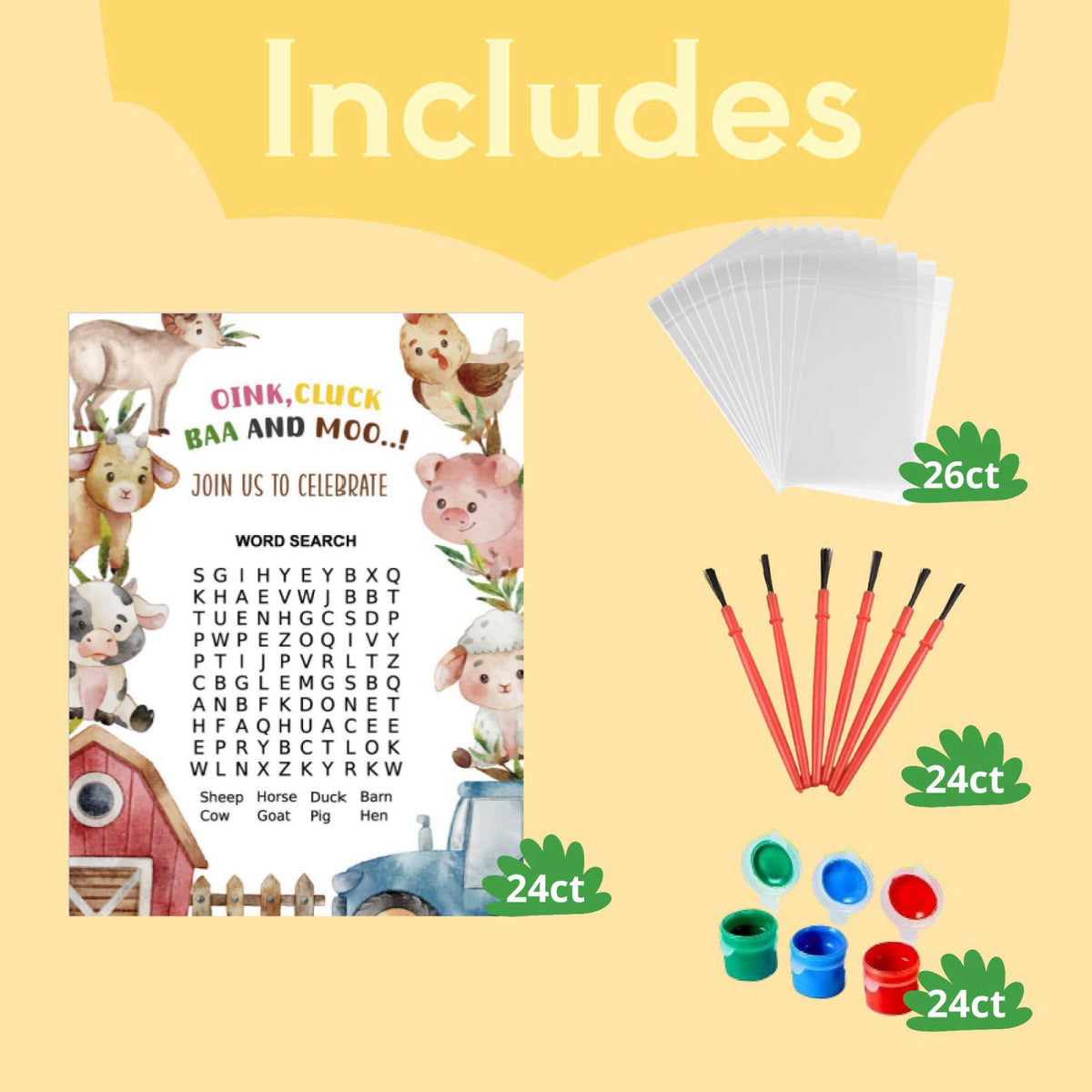 GEECOZYLIFE 24PCS Farm Animals Party Favors - Farm Barnyard Wooden Painting Craft Kit – alternate angle