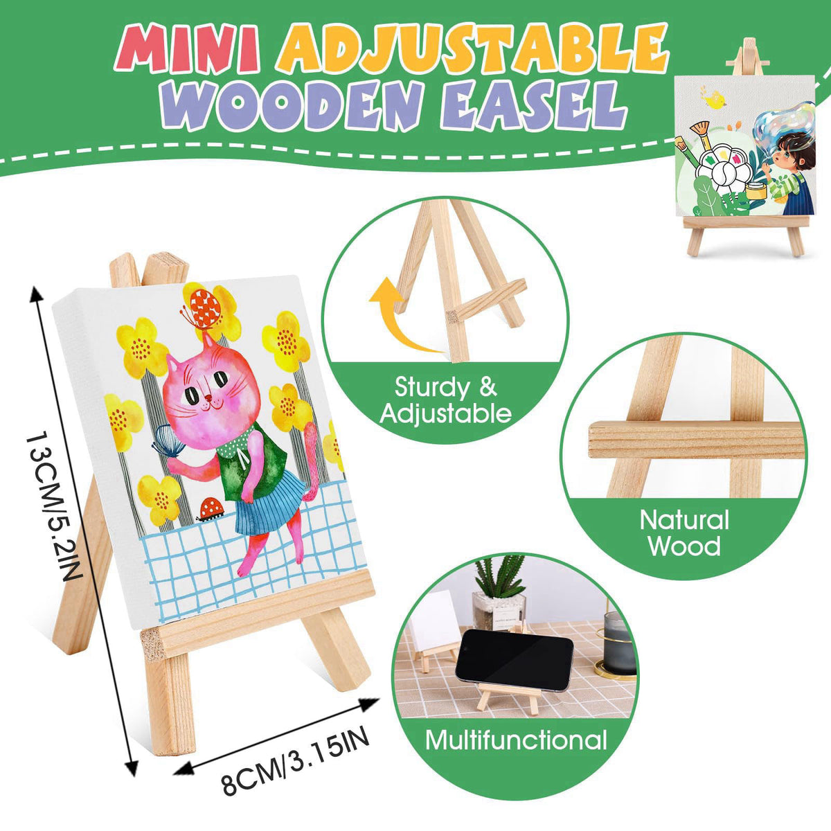 ESRICH 18 Set Mini Acrylic Paint Kit, Mini Stretched Canvas with Easel – packaging and label