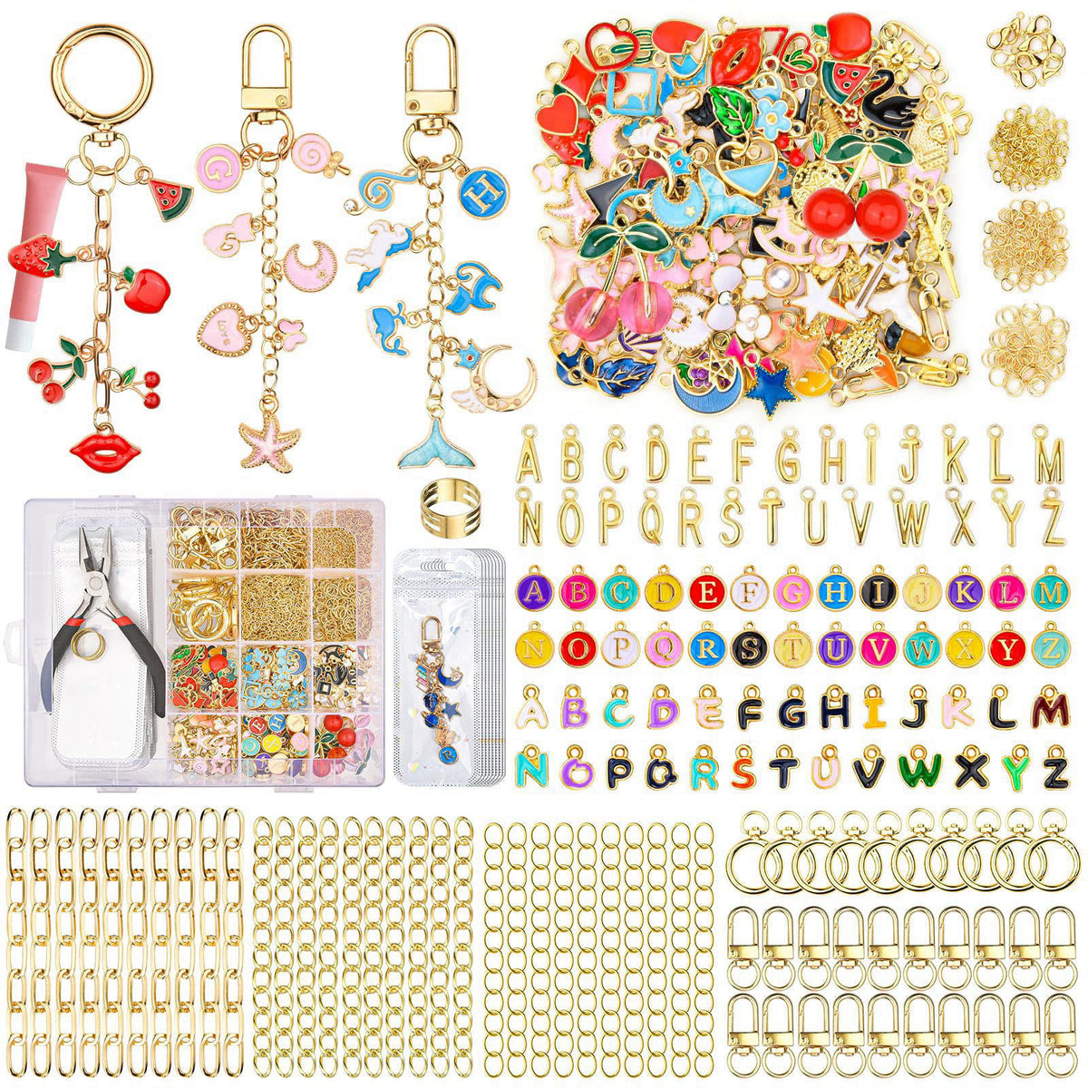 Zerivne 656Pcs Keychain Making Kit: Gold Jewelry Making Supplies, DIY Crafts bulk – KC, Small