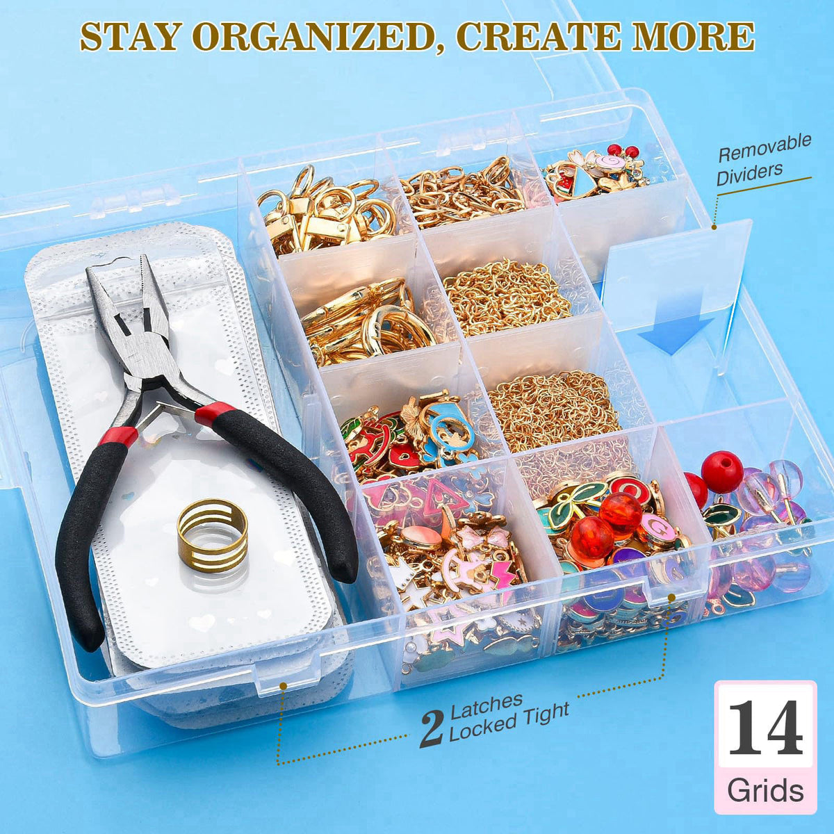 Zerivne 656Pcs Keychain Making Kit: Gold Jewelry Making Supplies, DIY Crafts bulk – back view and specifications
