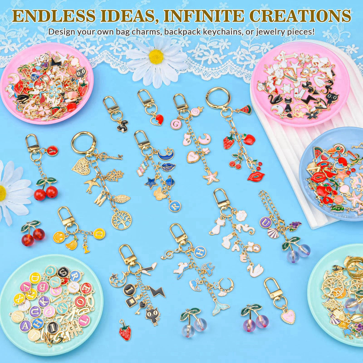 Zerivne 656Pcs Keychain Making Kit: Gold Jewelry Making Supplies, DIY Crafts bulk – alternate angle
