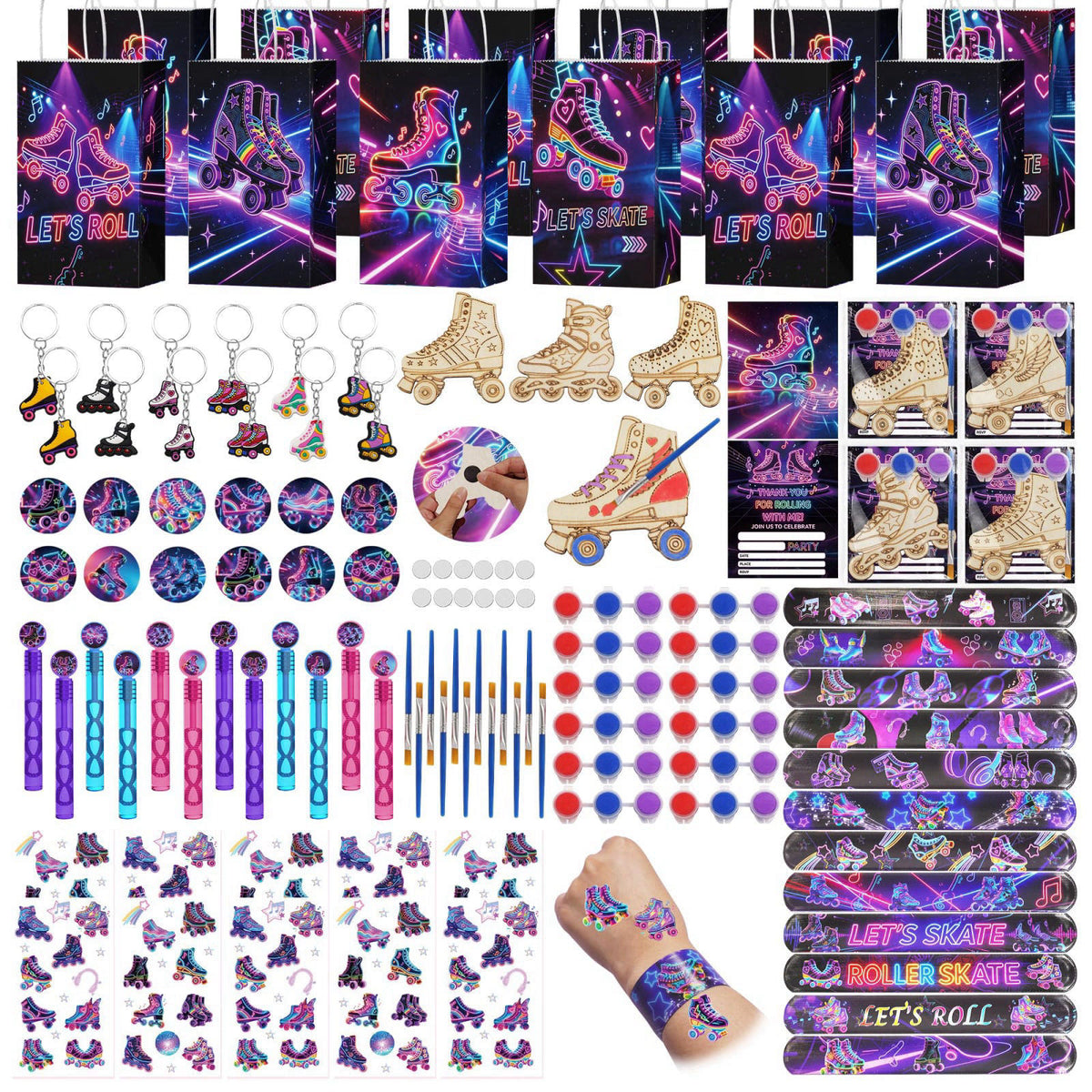 HandTool 120pcs Roller Skate Party Favors Kit for Kids, DIY Paint Craft Set – product photo (Multi-Item Party Favor Pack