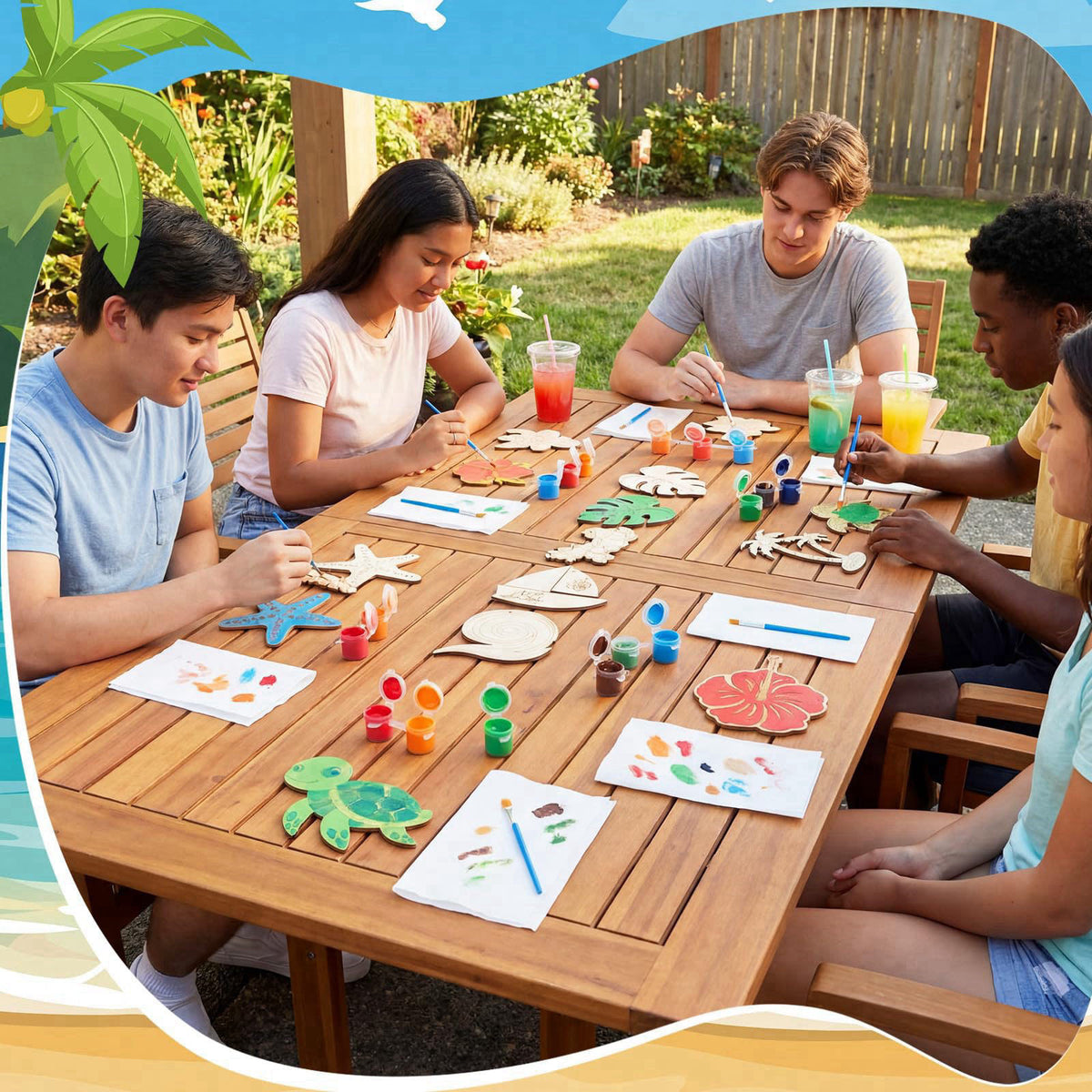 Saypacck 24 Pcs Hawaiian Party Favors Wooden Paint Craft Kits – alternate angle