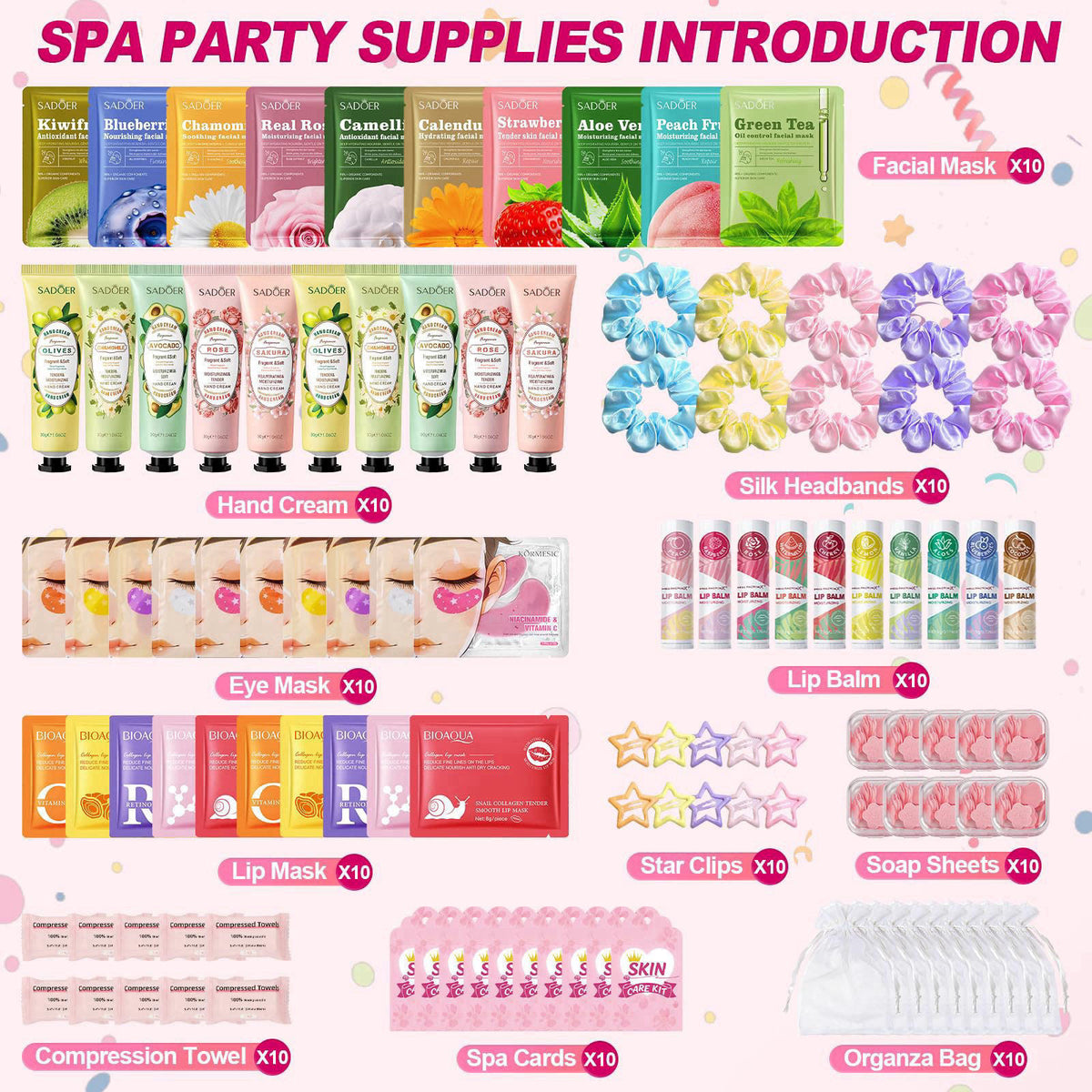 Amdele 100 PCS Spa Party Supplies for Girls, Sleepover Birthday Gifts for Women – close-up detail