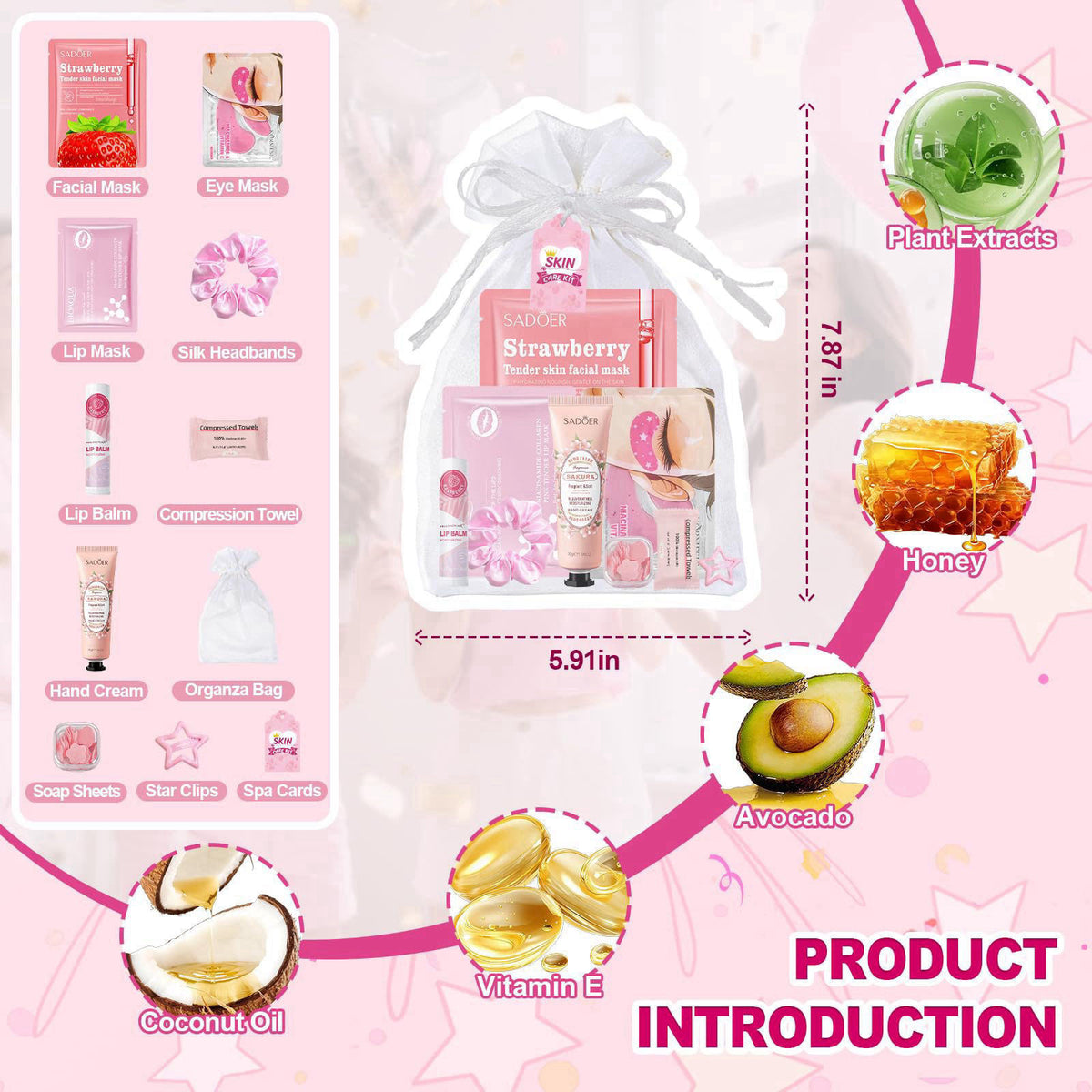 Amdele 100 PCS Spa Party Supplies for Girls, Sleepover Birthday Gifts for Women – packaging and label