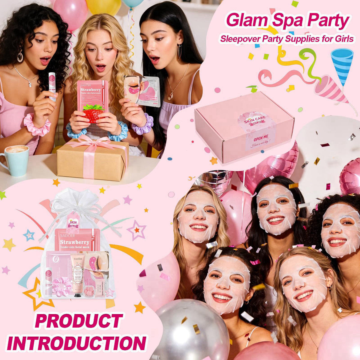 Amdele 100 PCS Spa Party Supplies for Girls, Sleepover Birthday Gifts for Women – full view