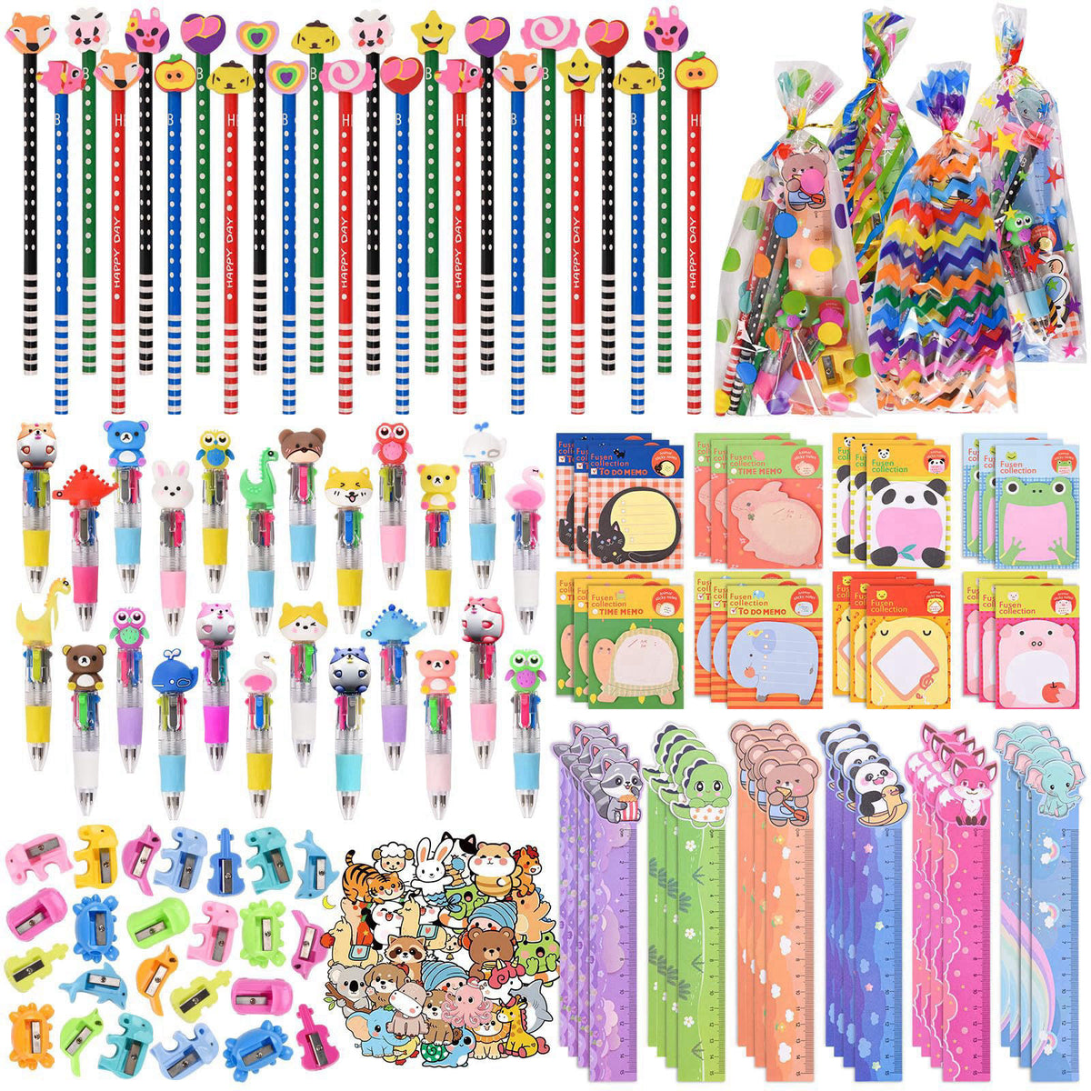 Ulema 24 Pack Cute Cartoon Animal Stationery Set,Birthday Gifts for Boys Girls School Goodie Bags School Classroom Games