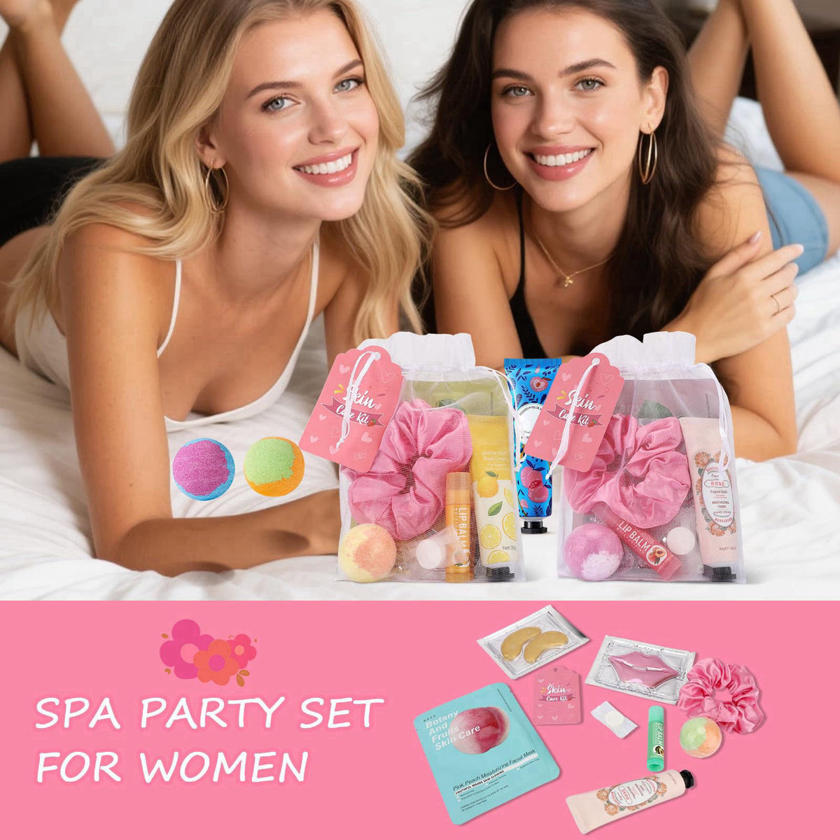 Jutqut 60PCS Spa Party Supplies for Girls, Include Facial Masks, Lip Mask, Under Eye Patches, Lip Balm, Foot Bath Bombs,