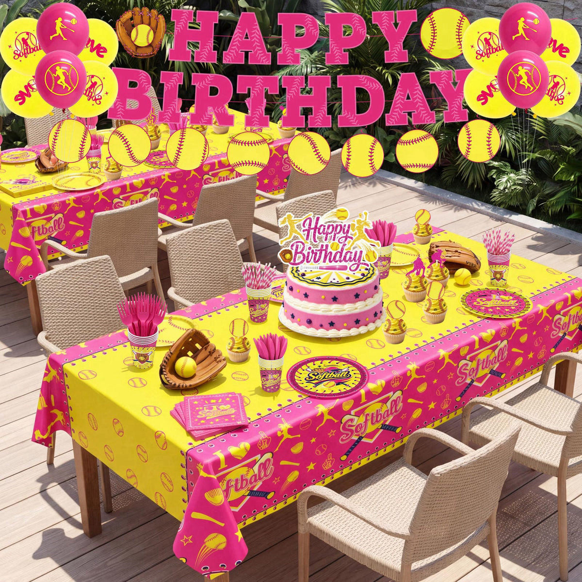 KLYMVA 208Pcs Softball Birthday Party Decorations Tableware Set for 24 Guests – alternate angle