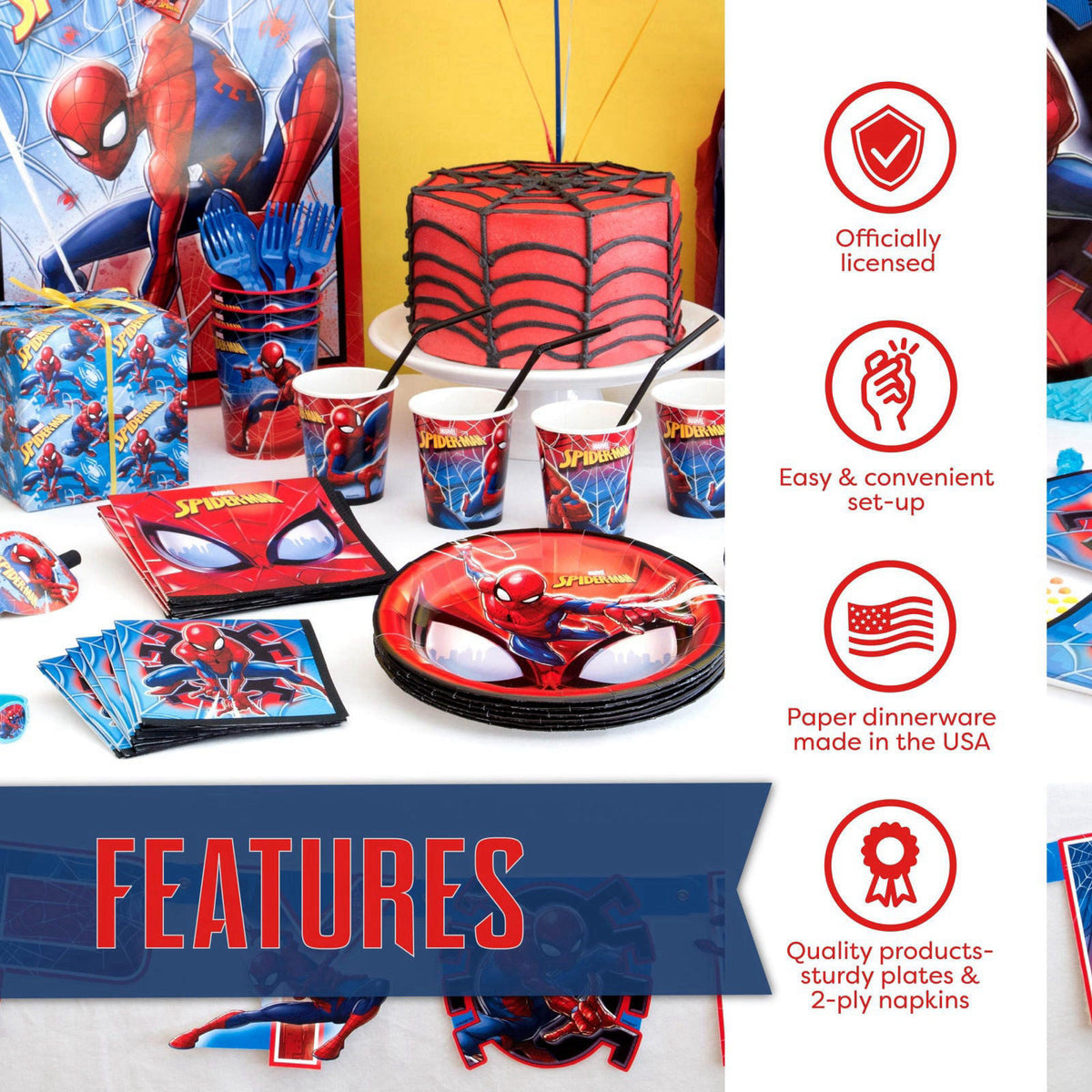 Unique Spiderman Birthday Decorations Party Supplies with Banner and Party Favors – packaging and label