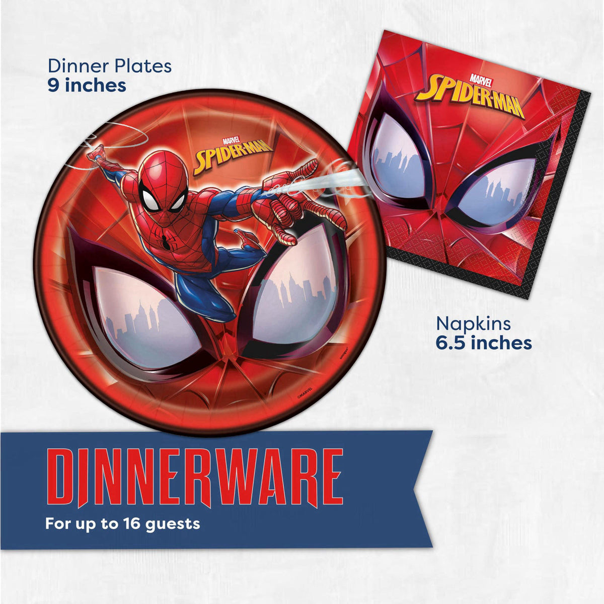 Unique Spiderman Birthday Decorations Party Supplies with Banner and Party Favors – back view and specifications