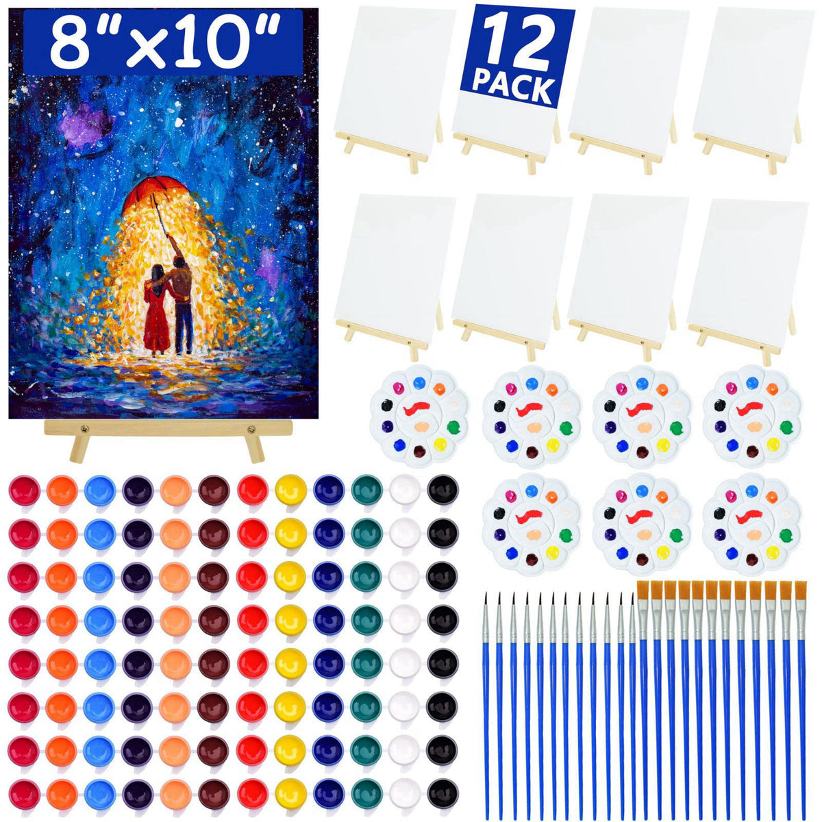 BIDDFA 12 Pack 8x10 Canvas and Easel Set, Paint and Sip Kit for Adults Party – product photo (Kits)
