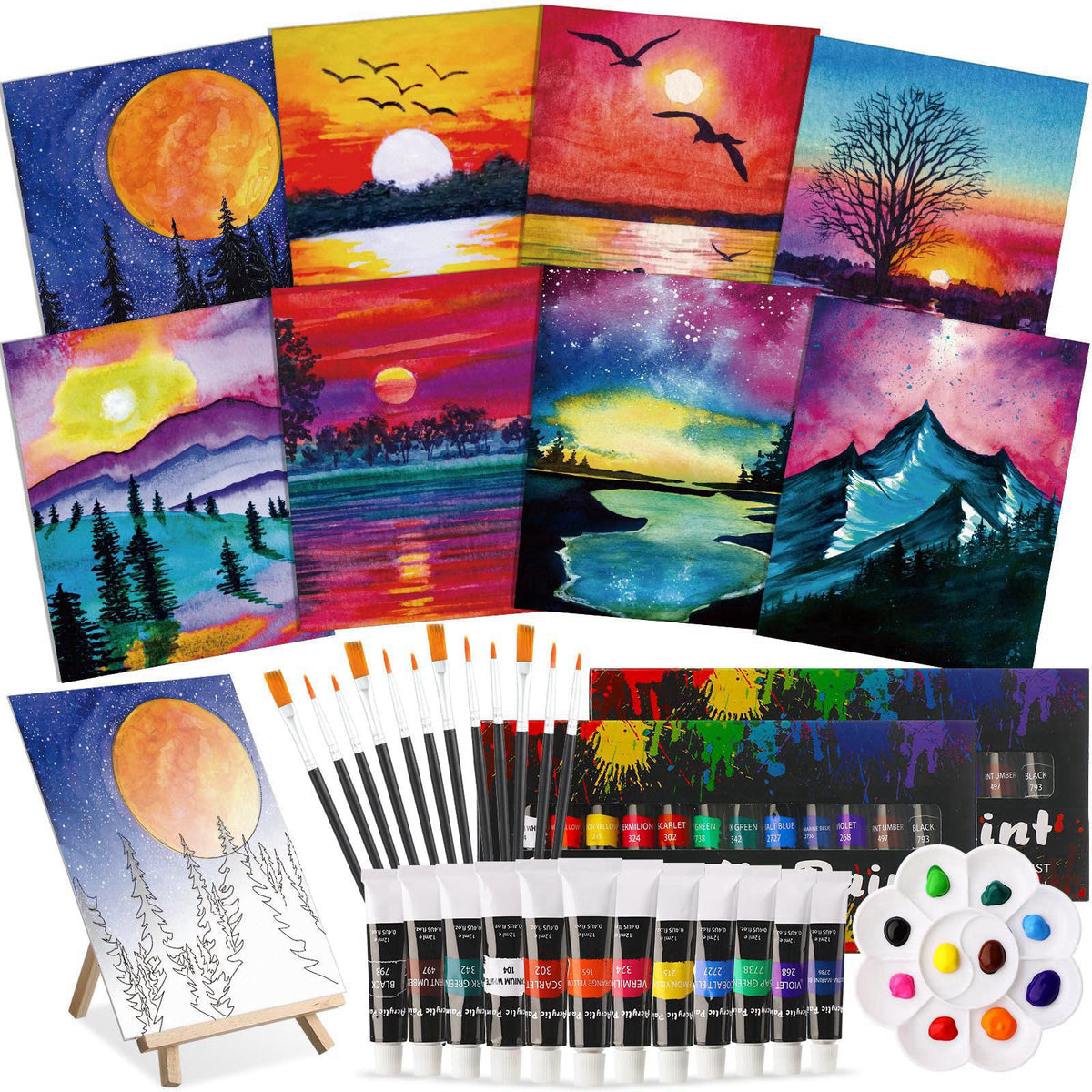 Cholemy 36 Pcs Paint and Sip Kit Gift for Adults 8''x10'',Mountain – product photo (Kits)