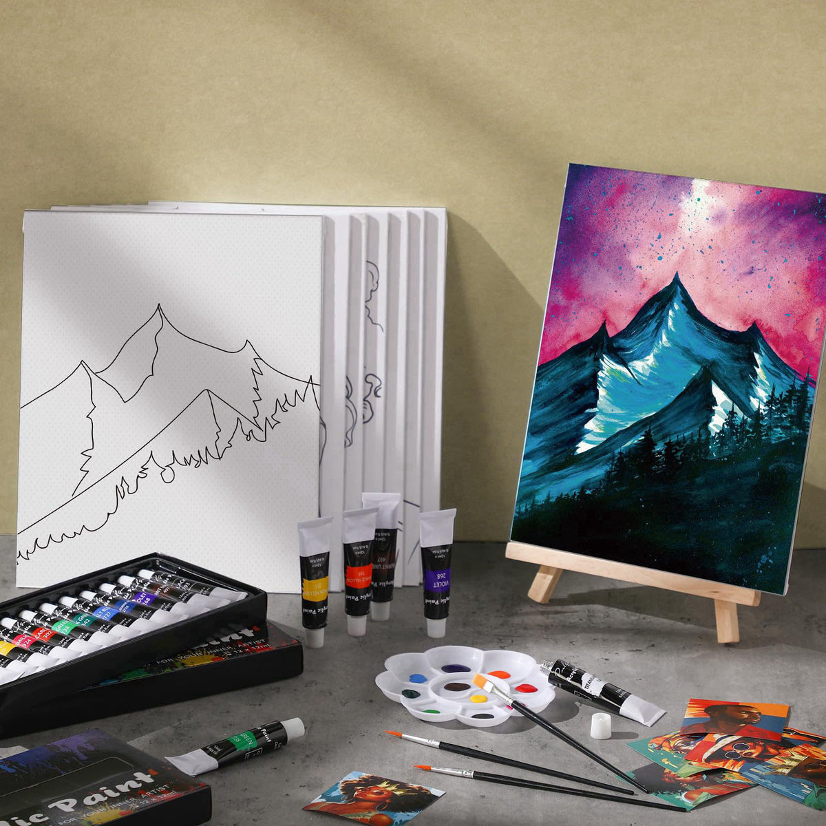 Cholemy 36 Pcs Paint and Sip Kit Gift for Adults 8''x10'',Mountain – close-up detail in Multicolor