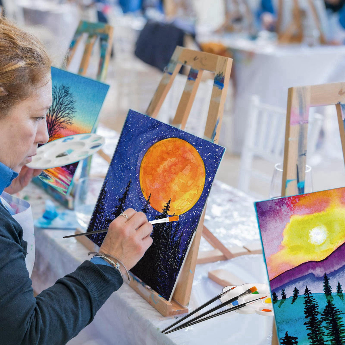 Cholemy 36 Pcs Paint and Sip Kit Gift for Adults 8''x10'',Mountain – back view and specifications