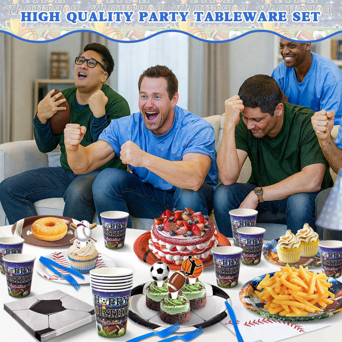 Kinovo 244 Pcs Sports Birthday Party Decorations - Serve 30, All in One Football Basketball Baseball Soccer Party Suppli