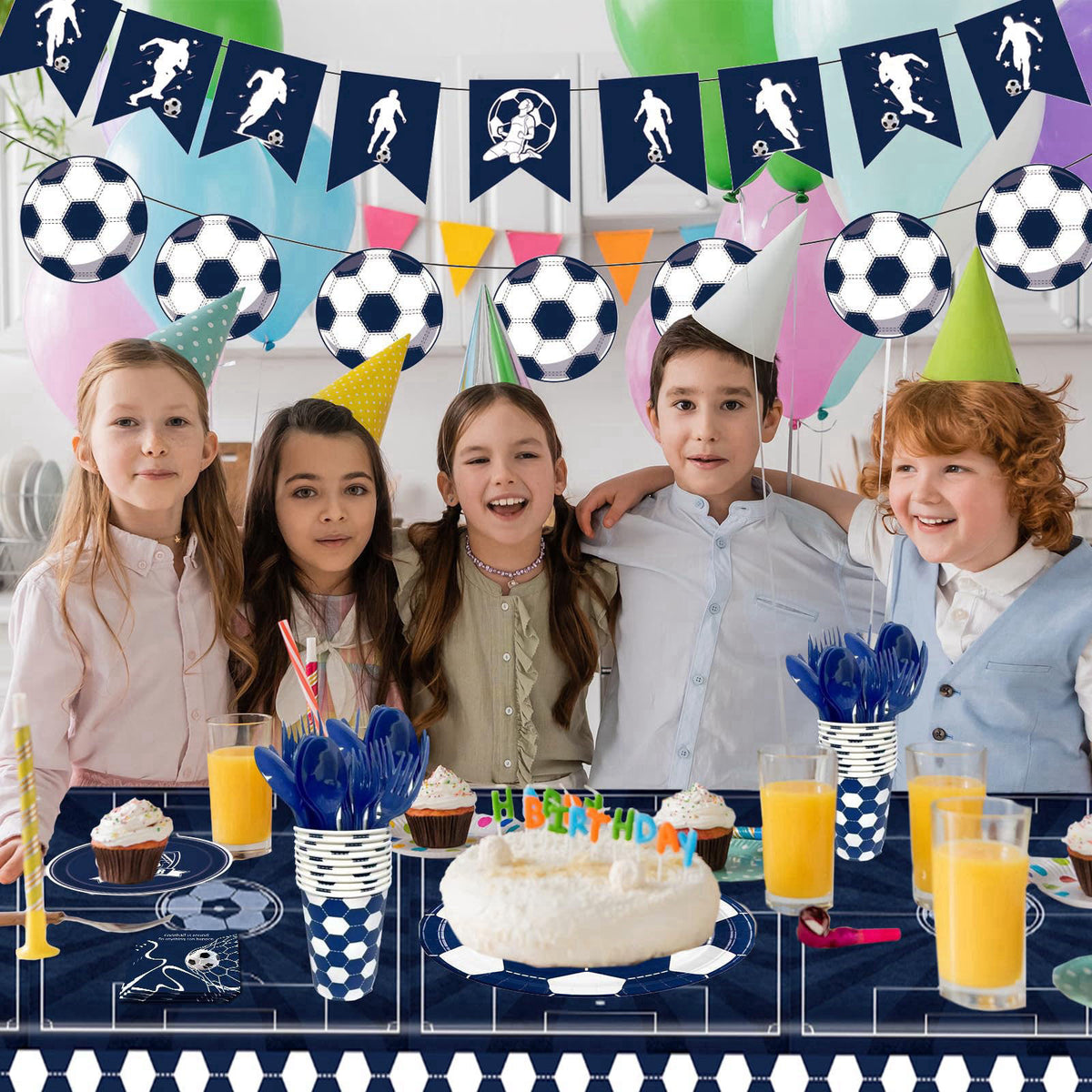 TechTrek Automotive Soccer Plates and Napkins, 171-Count Disposable Soccer Party Supplies Kit with Cups, Cutlery, Banner