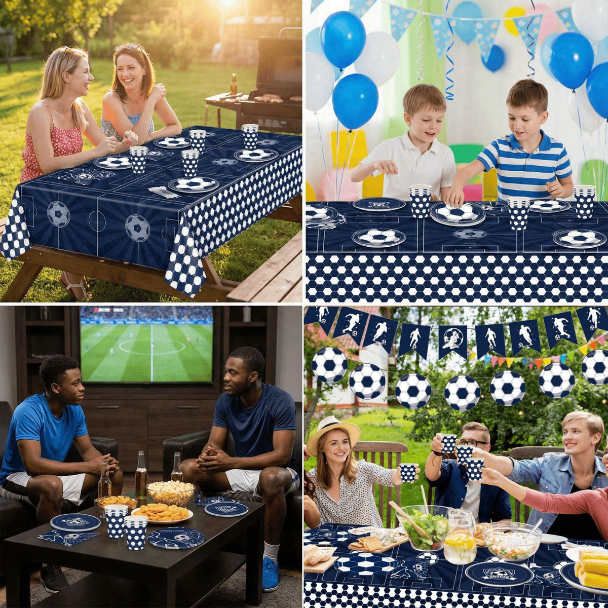TechTrek Automotive Soccer Plates and Napkins, 171-Count Disposable Soccer Party Supplies Kit with Cups, Cutlery, Banner