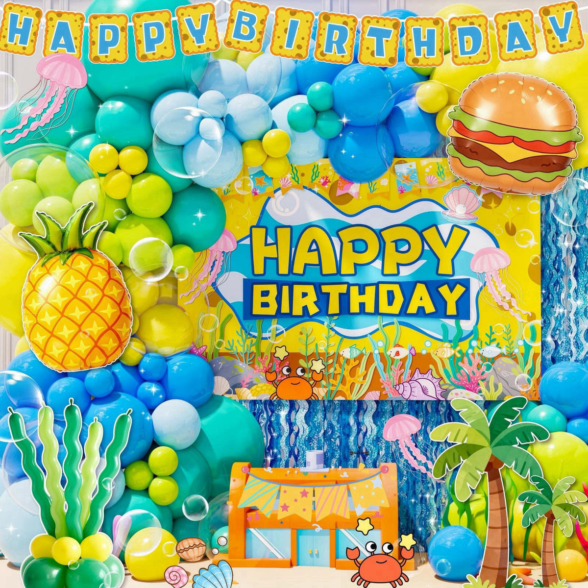 Daidle Sponge Birthday Decorations Kit, 153Pcs Under the Sea Party Supplies – product photo (Balloons)