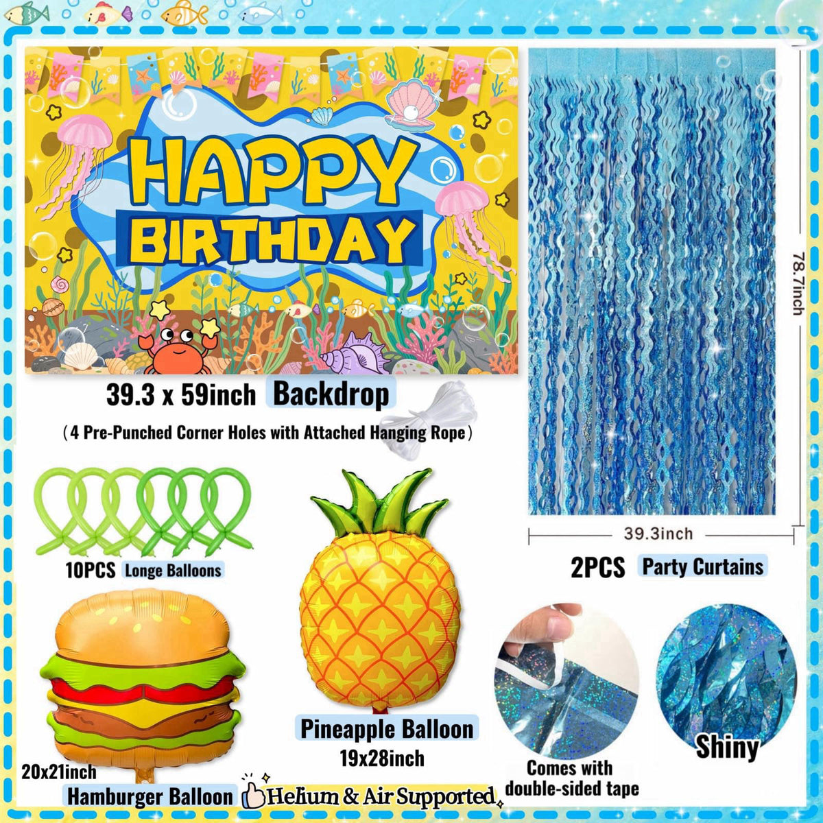 Daidle Sponge Birthday Decorations Kit, 153Pcs Under the Sea Party Supplies – full view