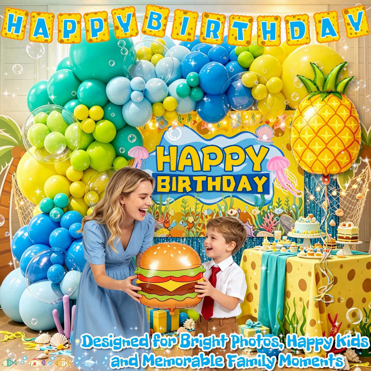Daidle Sponge Birthday Decorations Kit, 153Pcs Under the Sea Party Supplies – alternate angle