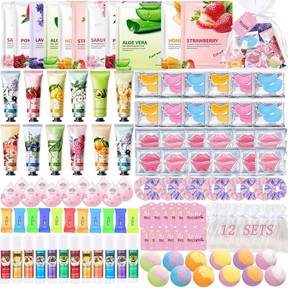YALARY 132 Pcs Spa Party Supplies for Women, Include Facial Mask, Face Cream, Hand Creams, Lip Balms, Under Eye Patches,
