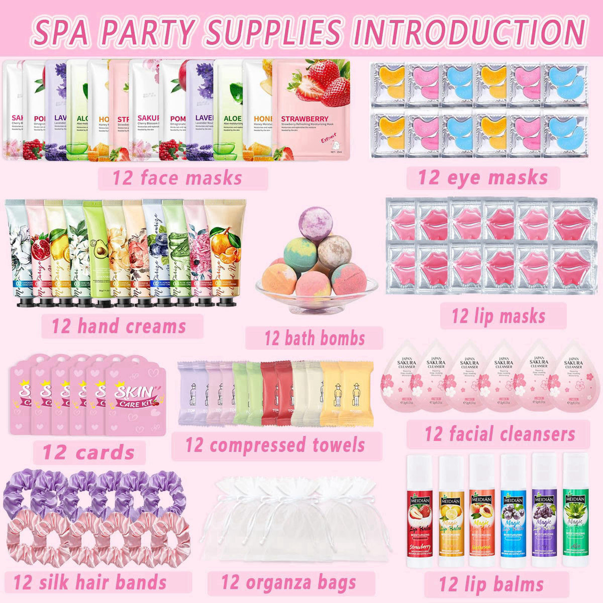 YALARY 132 Pcs Spa Party Supplies for Women, Include Facial Mask, Face Cream, Hand Creams, Lip Balms, Under Eye Patches,