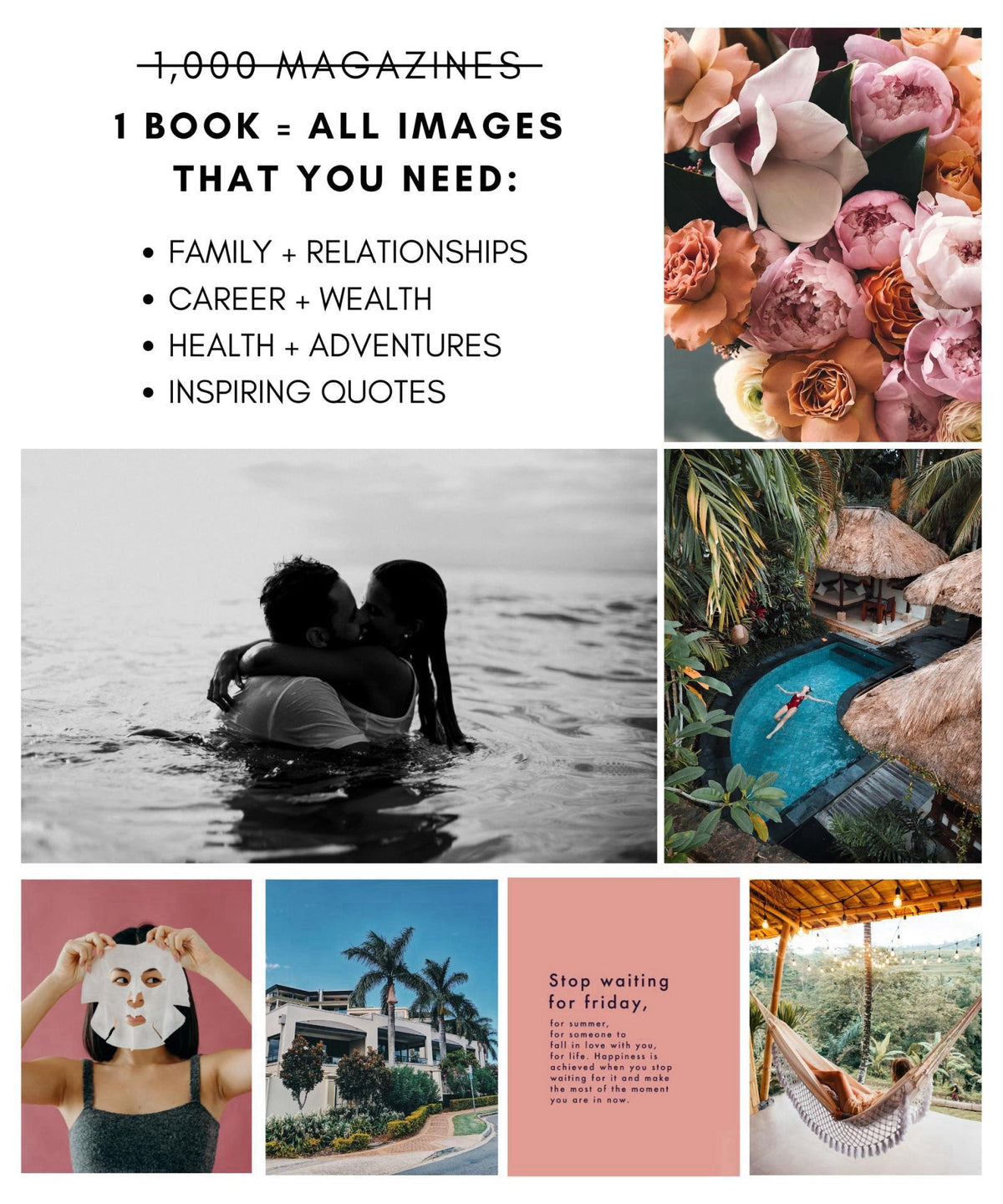 Lamare Vision Board Book -1000+ Images, Vision Board Supplies for Women – back view and specifications