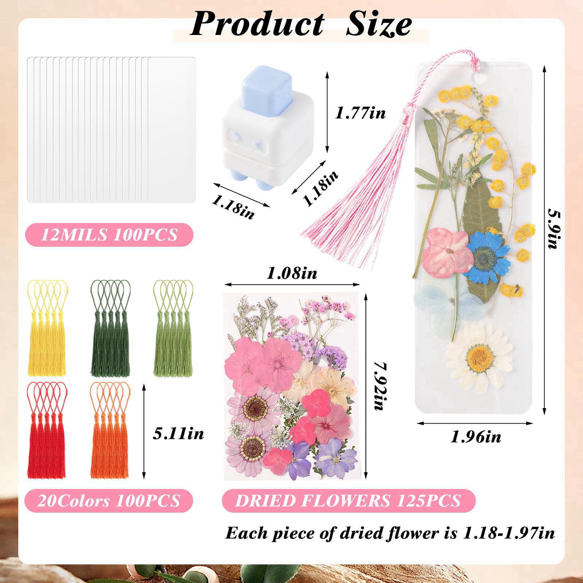 WSICSE 326Pcs Pressed Flower Bookmark Making Kit, DIY Bookmark Kit for Book Lover – close-up detail