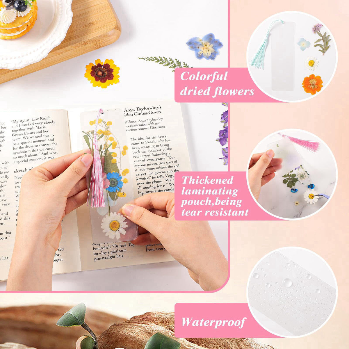 WSICSE 326Pcs Pressed Flower Bookmark Making Kit, DIY Bookmark Kit for Book Lover – packaging and label