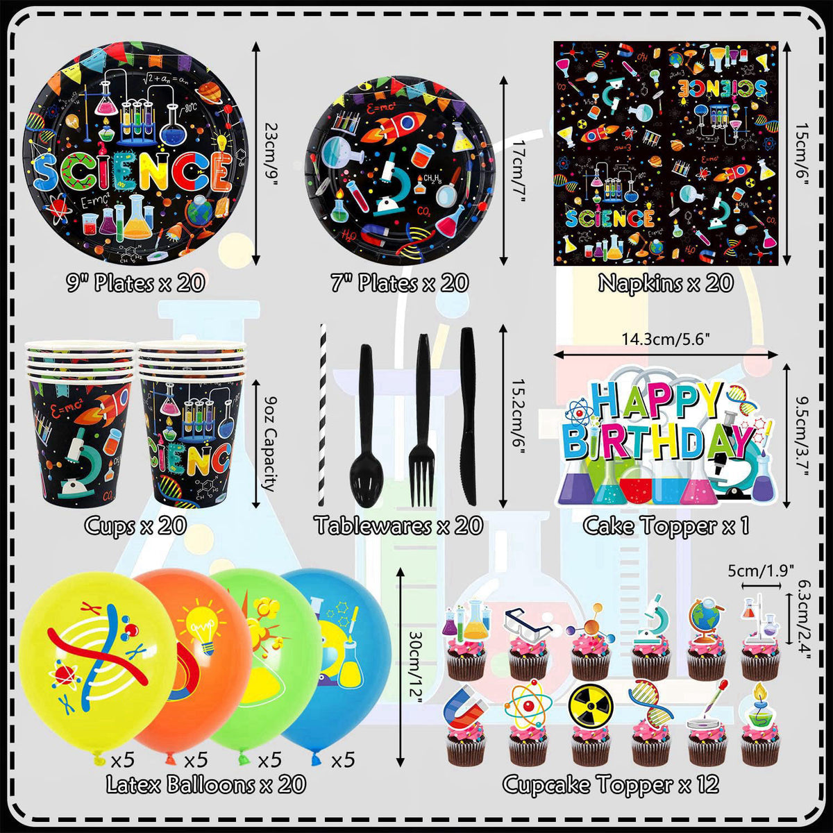 Ywediim Science Party Supplies, Includes Happy Birthday Banners, Plates, Tablecloth, Cups, Balloon and Straws, for Boy G