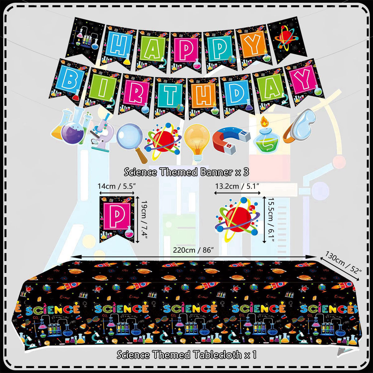 Ywediim Science Party Supplies, Includes Happy Birthday Banners, Plates, Tablecloth, Cups, Balloon and Straws, for Boy G