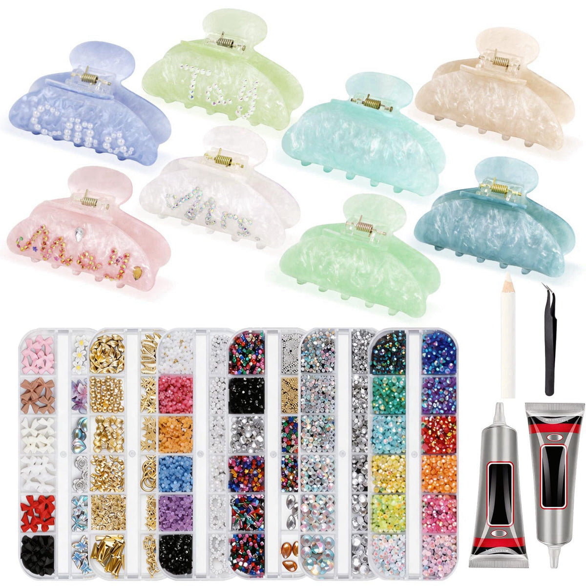 Rhavelune 8 Sets DIY Hair Claw Clips Kit, Claw Clip Decorating Kit for Craft Night – product photo (Clips)