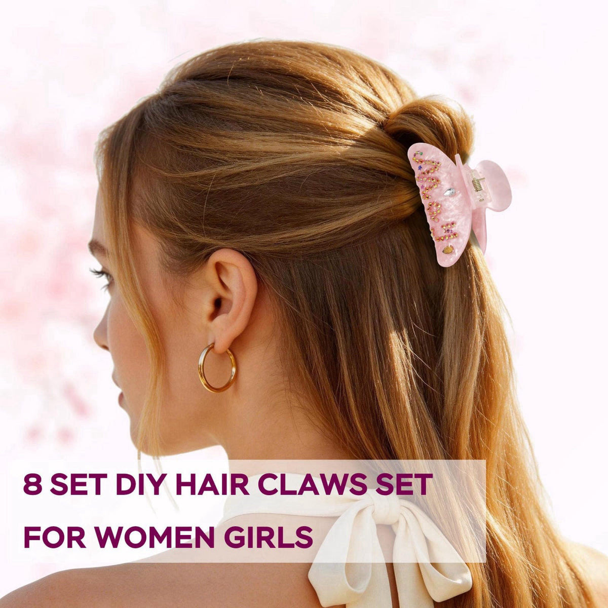 Rhavelune 8 Sets DIY Hair Claw Clips Kit, Claw Clip Decorating Kit for Craft Night – full view