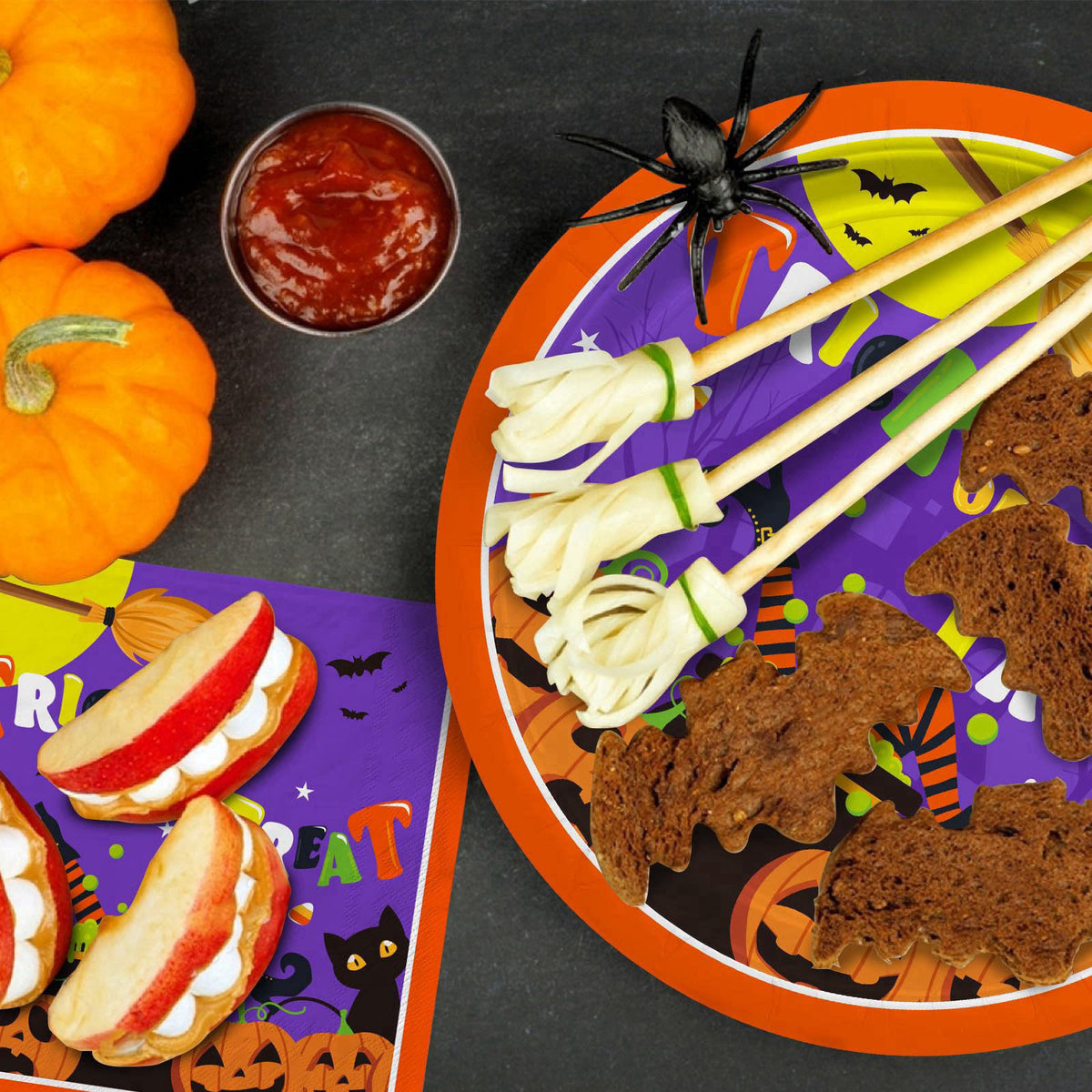Gatherfun Halloween Party Supplies Kit Serve 50，Halloween Witch Pumpkin Design Includes Disposable Dinner Plates, Desser