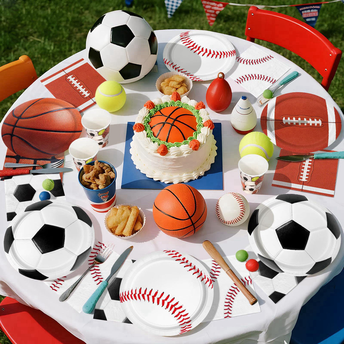 Gatherfun Sports Themed Birthday Party Kit for 24 - Includes Sports Banner, Tablecloth, Cups, Plates and Napkins for Boy