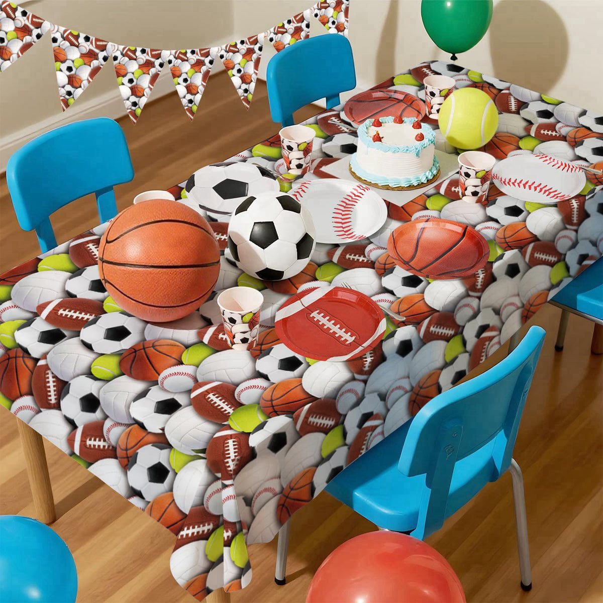 Gatherfun Sports Themed Birthday Party Kit for 24 - Includes Sports Banner, Tablecloth, Cups, Plates and Napkins for Boy