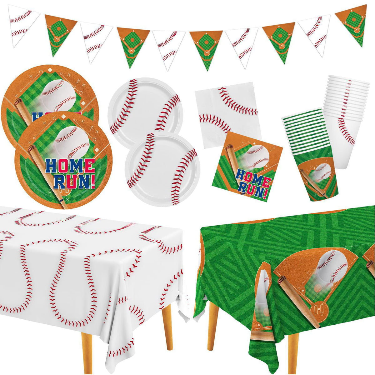 Gatherfun Baseball Party Supplies Kit for 24 - Complete with Dinner & Dessert Plates, Napkins, Cups, Banner & Tablecloth
