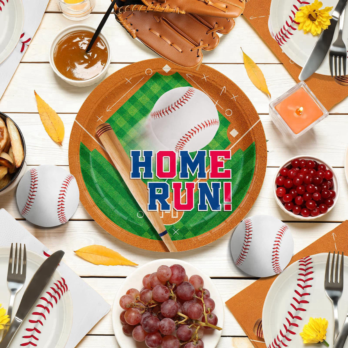 Gatherfun Baseball Party Supplies Kit for 24 - Complete with Dinner & Dessert Plates, Napkins, Cups, Banner & Tablecloth